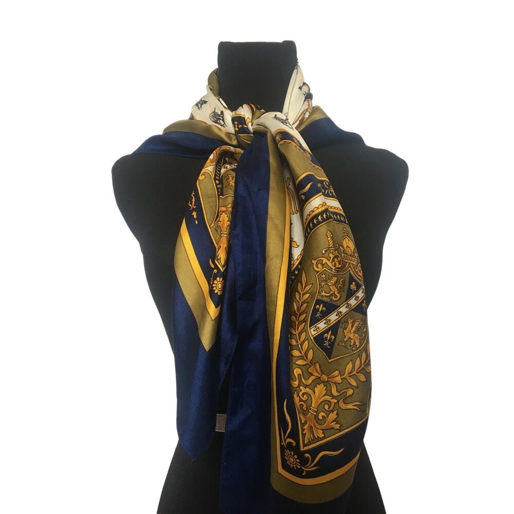 Detailed Vintage Scarf Medieval Design- Gold, Blue, Green, White